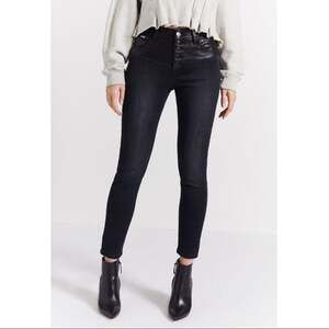 Current/Elliott The Fused High Waist Stiletto Jean Rocco Black Leather Size 25
